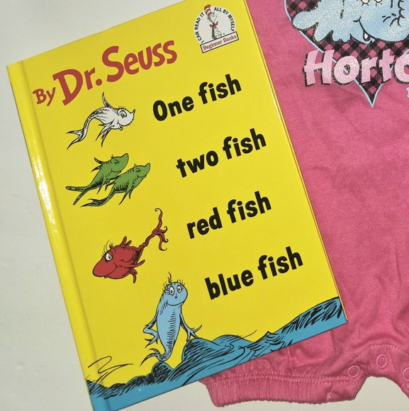 Dr. Seuss Horton Baby Girl Romper and One Fish Two Fish Book Gift Bundle - Picture 4 of 5